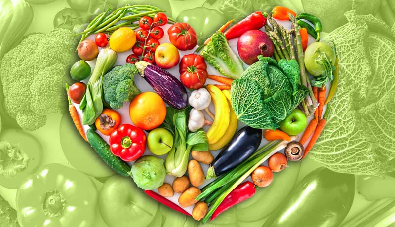 fruit and vegetables in a heart shape