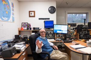 resident working in radio room